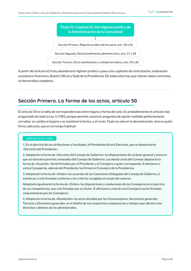 Ejemplo de una pagina de temario en PDF con esquemas y citas del BOE
